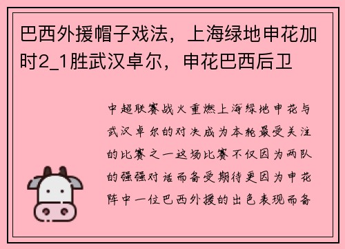 巴西外援帽子戏法，上海绿地申花加时2_1胜武汉卓尔，申花巴西后卫